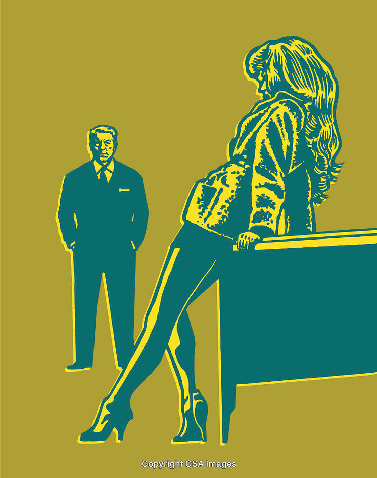 Colorful Illustration of Two Figures in a Stylish and Professional Setting