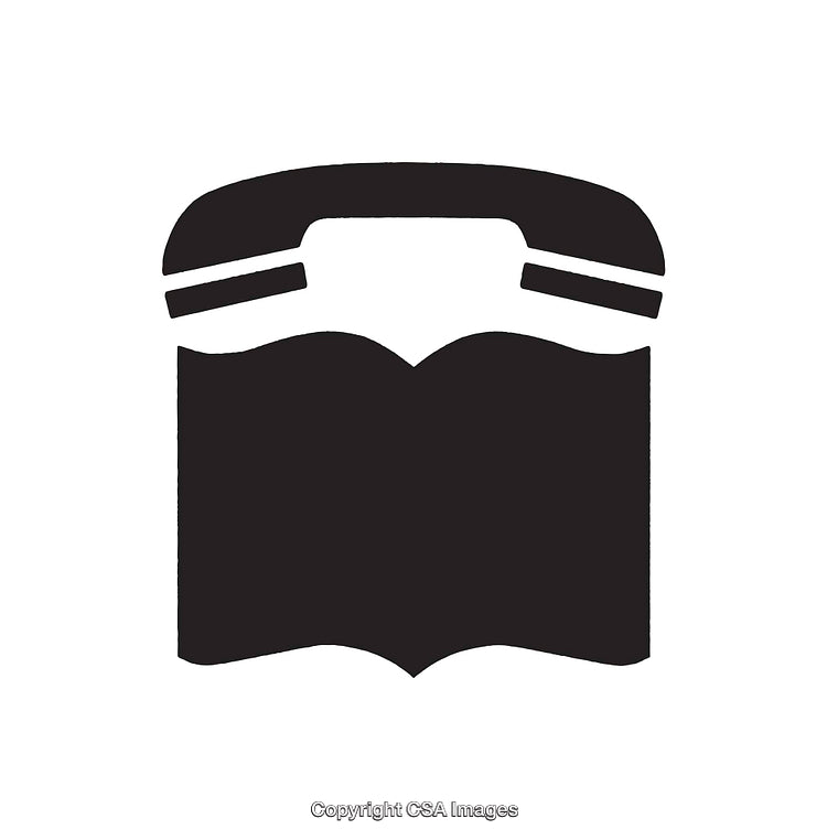 Minimalistic Black and White Icon of Book and Telephone Combo