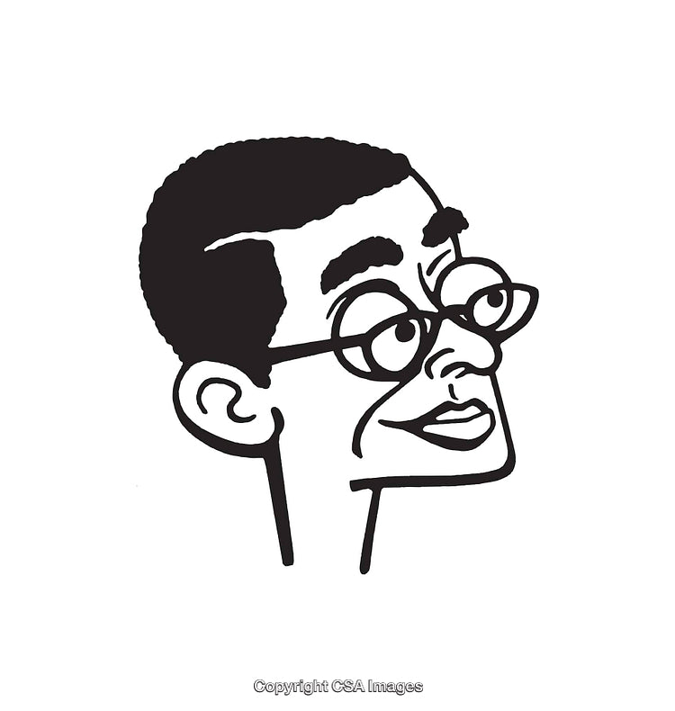 Black and White Cartoon Line Art Illustration of Person with Glasses