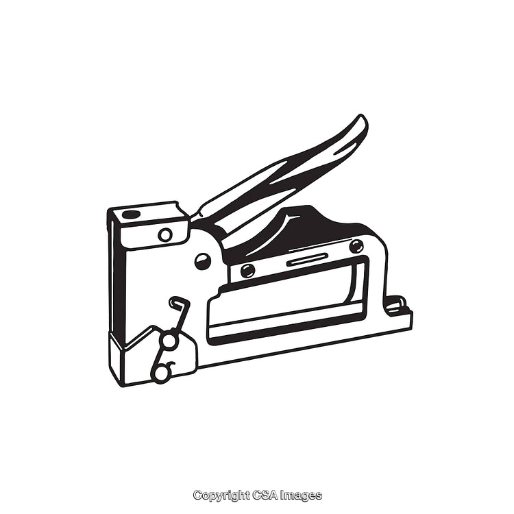 Black and White Illustration of Handheld Stapler Tool for Construction Tasks