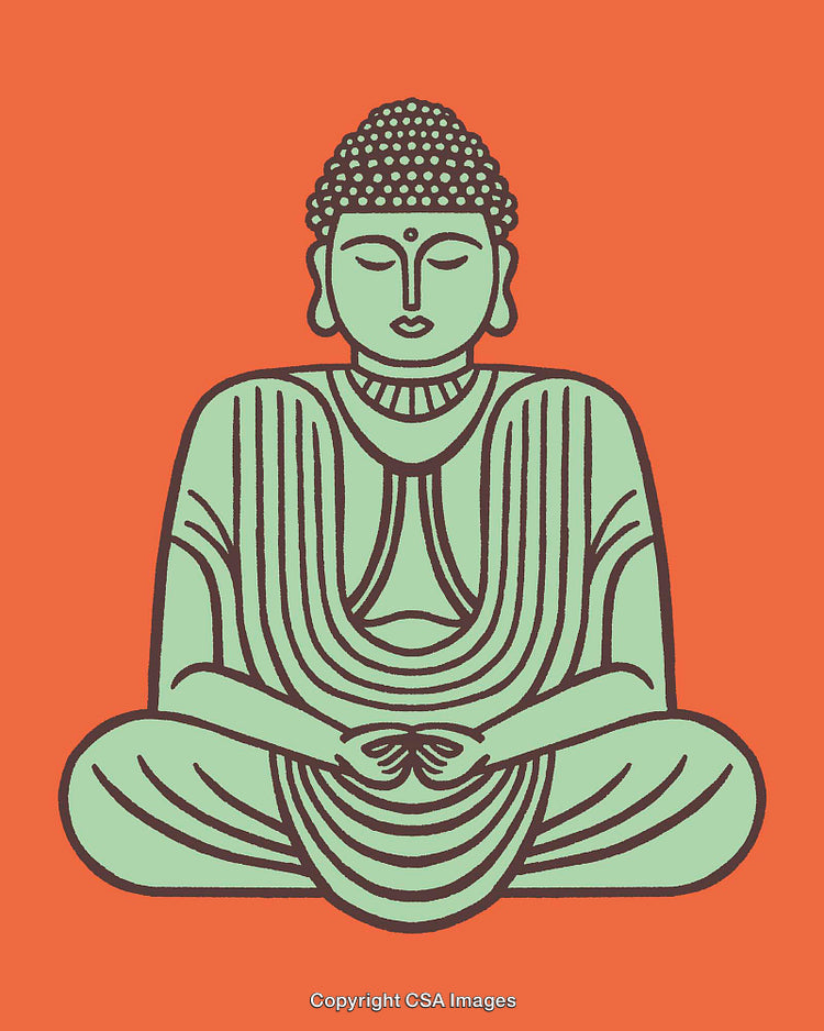 Illustration of Buddha in Meditation with Orange Background