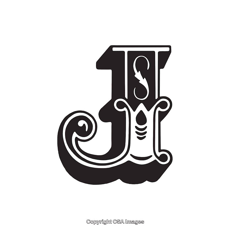 Intricate Decorative Design Featuring Stylized Illustration of the Letter J