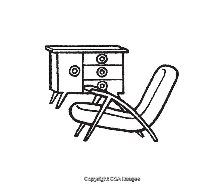 Hand-Drawn Line Art Depicting Furniture Design with Mid-Century Style