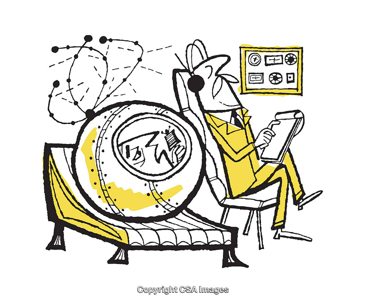Retro Illustration of Scientist with Futuristic Equipment and Control Panel