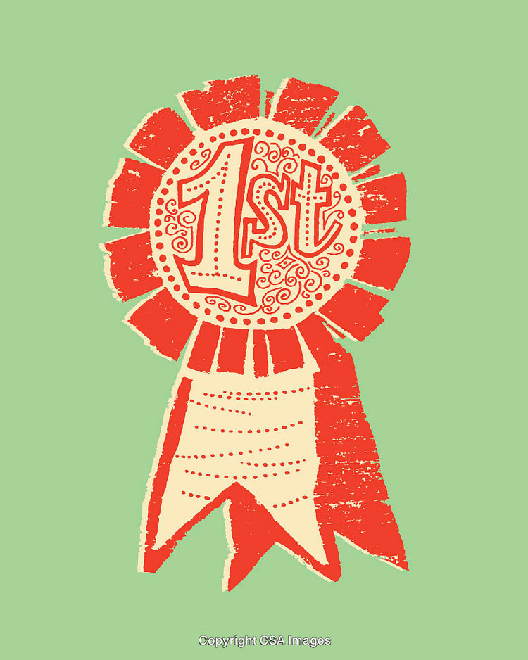 Vintage Style First Place Ribbon Illustration on Green Background