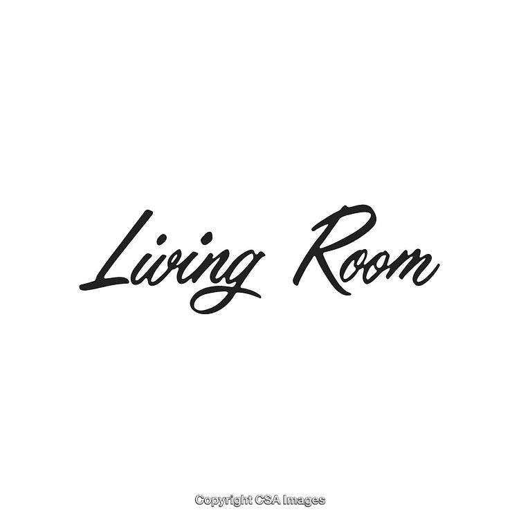 Black Calligraphy Text Saying 'Living Room' on White Background
