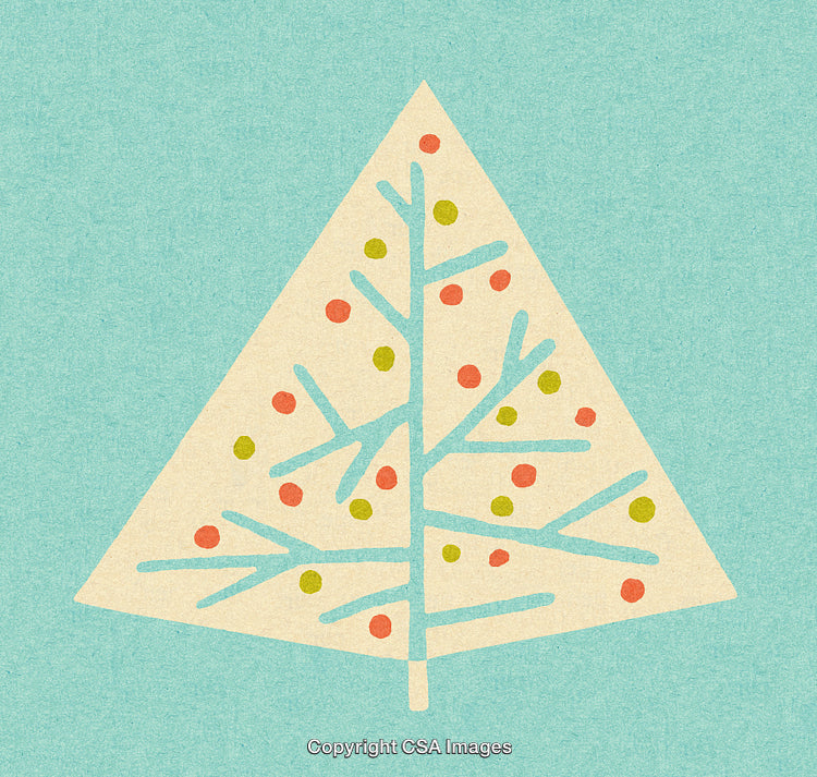 Minimalistic Christmas Tree Design with Colorful Ornaments on Blue Background