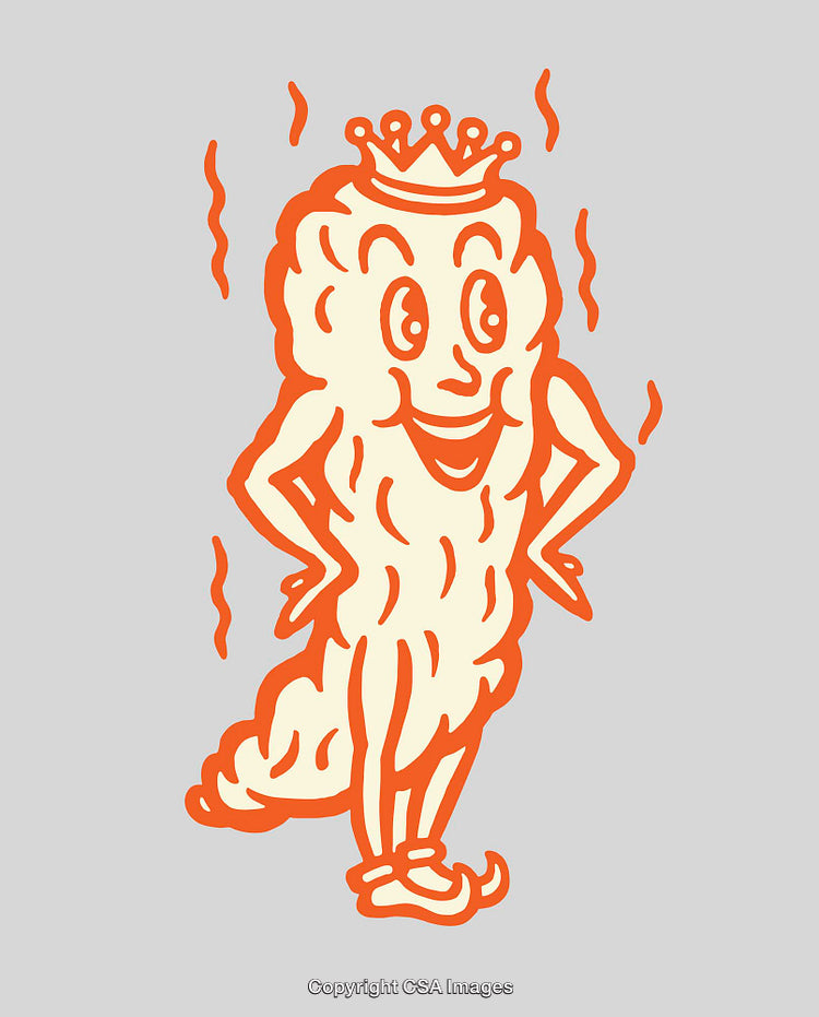 Whimsical Cartoon Character With a Crown in Orange and Cream Line Art