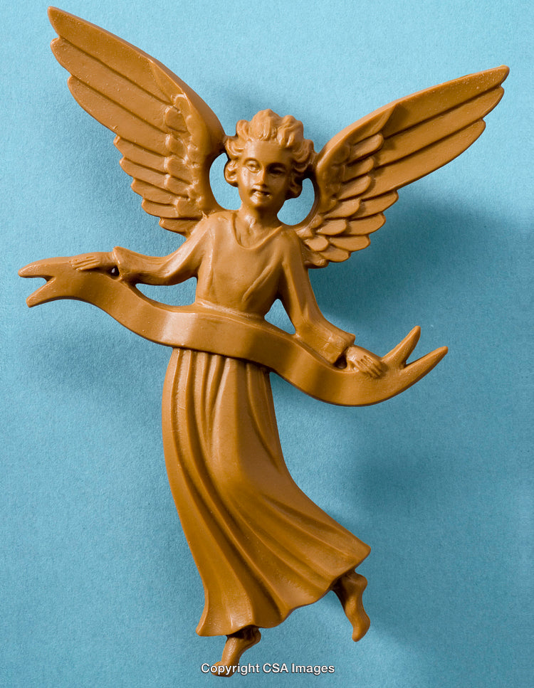 Rustic Winged Angel Figurine Against Light Blue Background