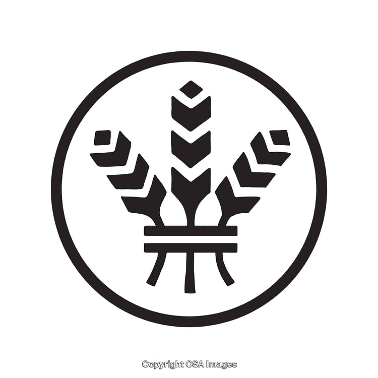 Black and White Agricultural Icon Depicting Wheat in Circular Design