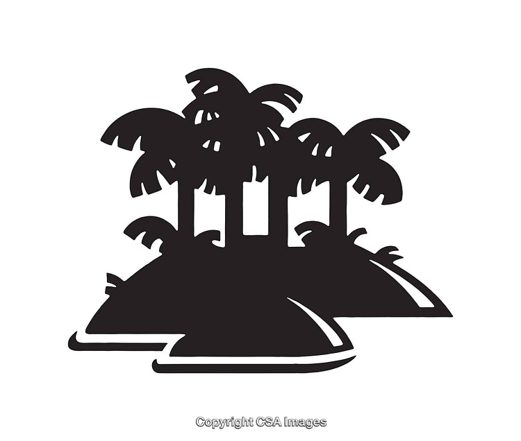 Silhouette Illustration of a Tropical Island with Palm Trees