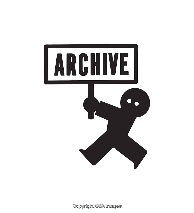 Archive Symbol With Person Holding a Sign in Line Art Style