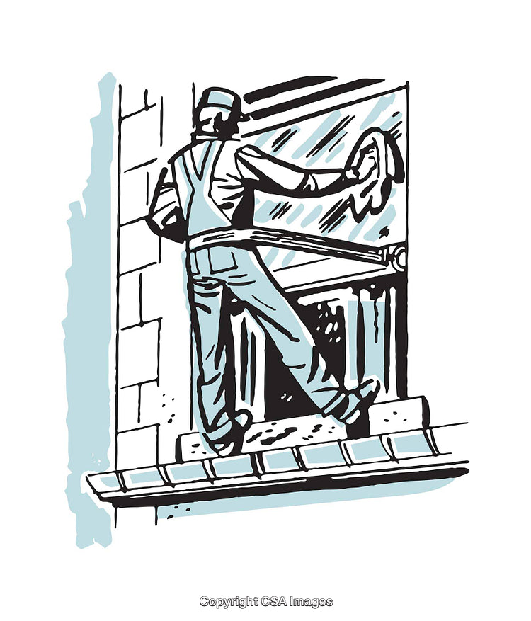Window Cleaner at Work in a Colorful Illustration Art Style