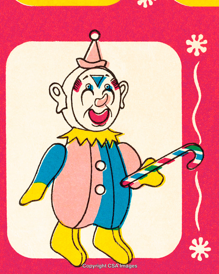 Colorful Clown Illustration Holding Candy Cane With Festive Background Design