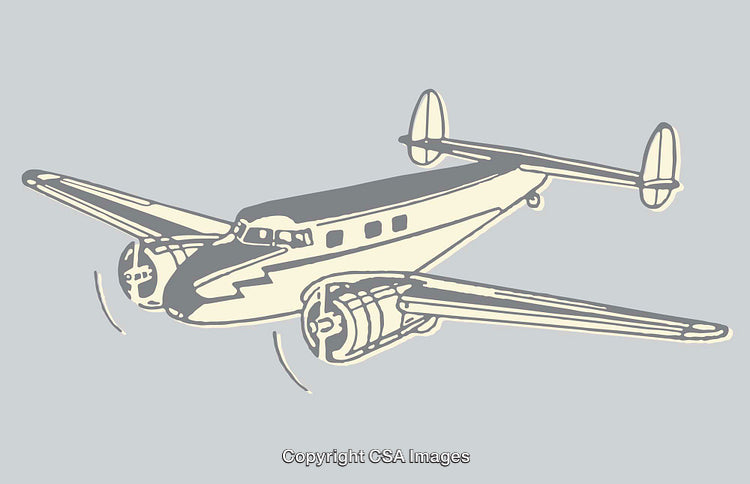 Vintage Illustration of a Twin-Engine Airplane in Monochrome Art