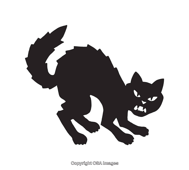 Silhouette of an Alarmed Black Cat with Raised Hackles in Art Design
