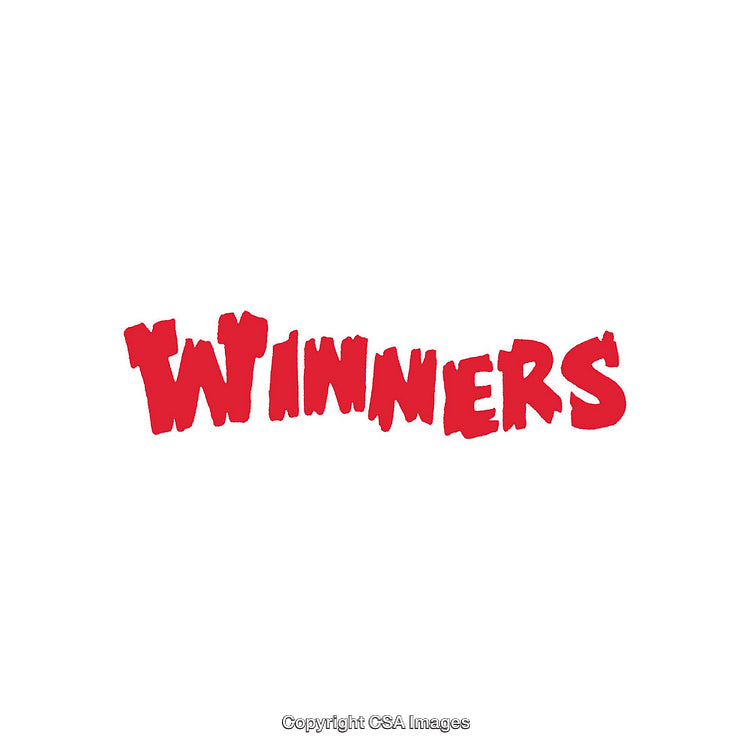 Red Handwritten Bold Lettering Spelling 'Winners' Over White Background