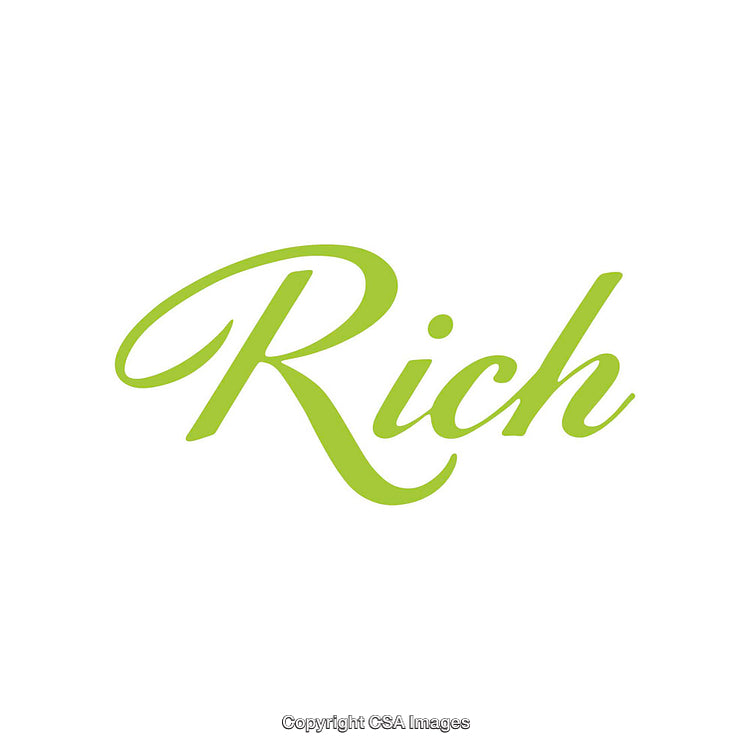 Green Calligraphic Font Spelling Rich on a Minimalist Background