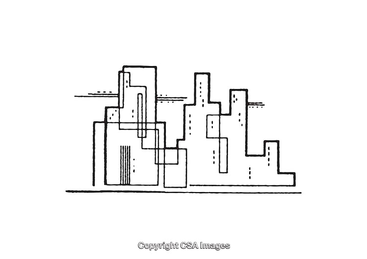 Abstract Line Art Depicting Geometric Building Structures in Minimalist Style