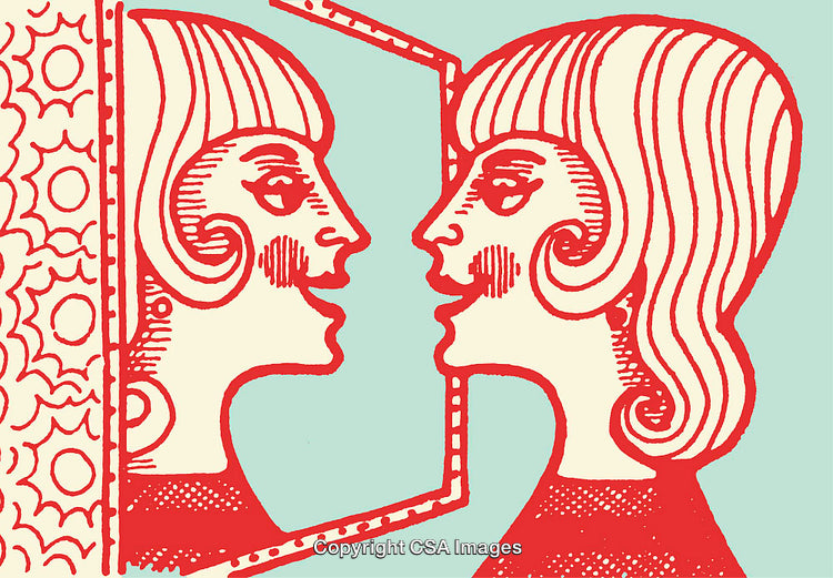 Colorful Line Art Illustration of a Figure Facing Its Reflection