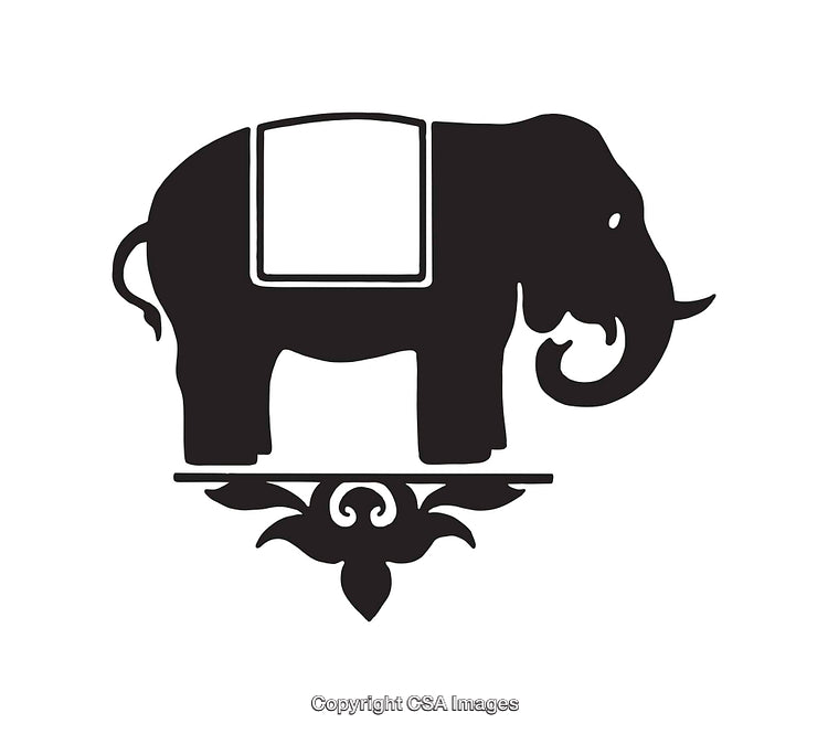 Black and White Elephant Silhouette with Ornamental Design