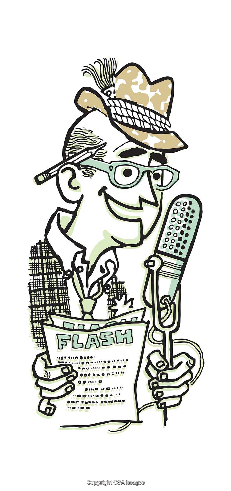 Cartoon Journalist With a Microphone Sharing Breaking News