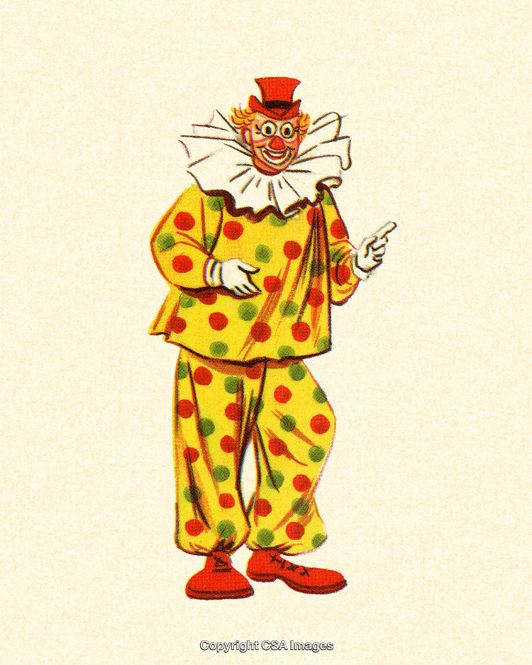Illustration of a Cheerful Clown in a Polka Dot Costume