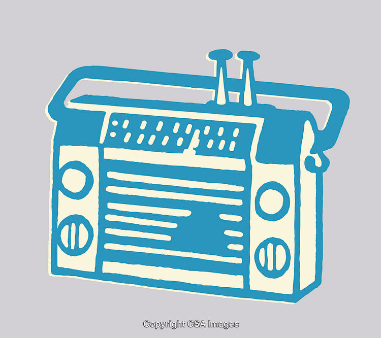 Retro Styled Illustration of a Classic Radio in Blue and White Colors