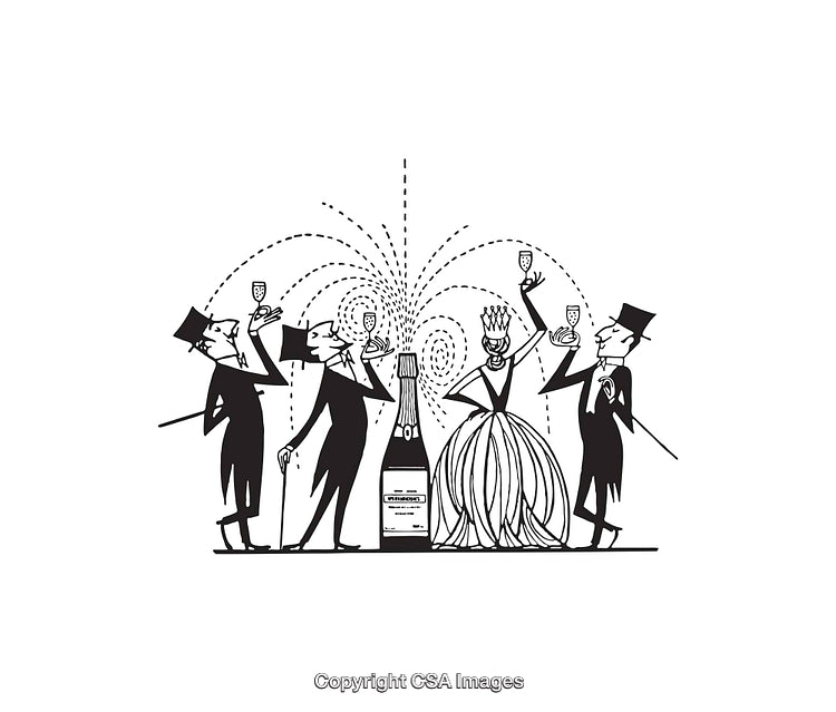 Elegant Group Celebrating with Champagne in a Stylish Line Art Illustration