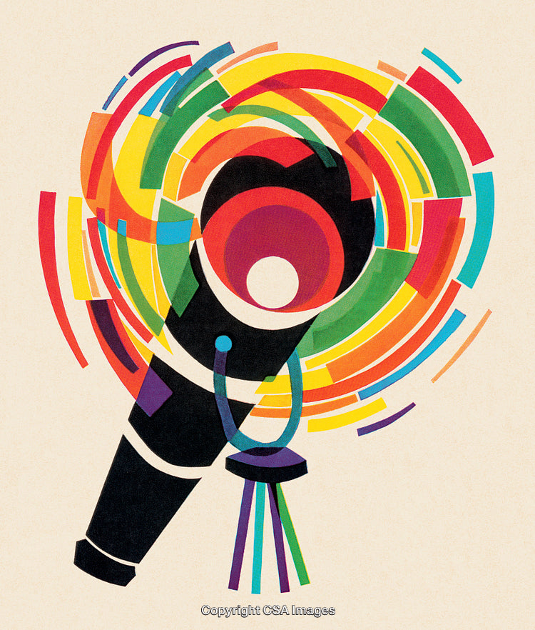 Colorful Abstract Illustration with Megaphone and Dynamic Circular Patterns