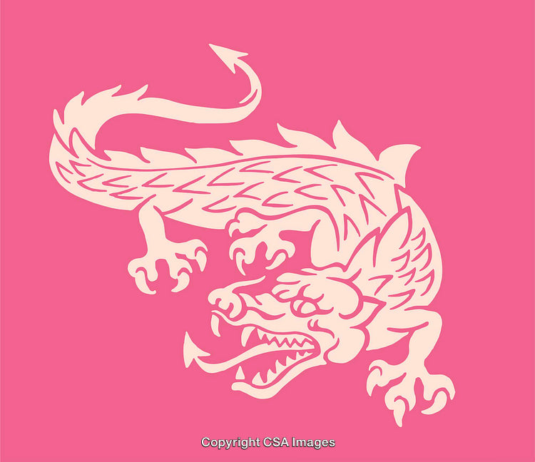 Intricate Pink Dragon Line Illustration on Pale Background
