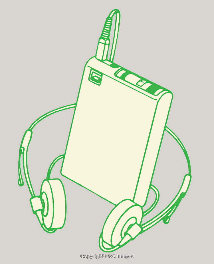 Retro Line Art Illustration of Headphones and Portable Music Player