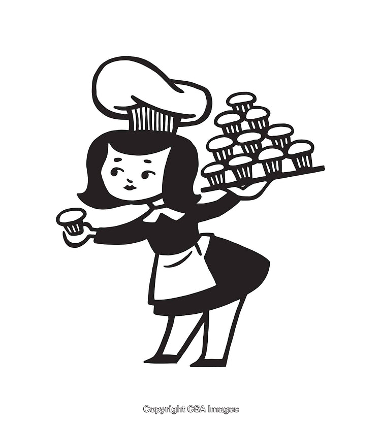 Retro Style Baker Girl Serving Cupcakes Illustration