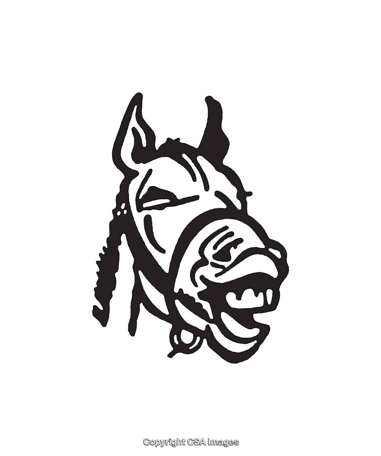 Humorous Black and White Drawing of a Laughing Horse Head
