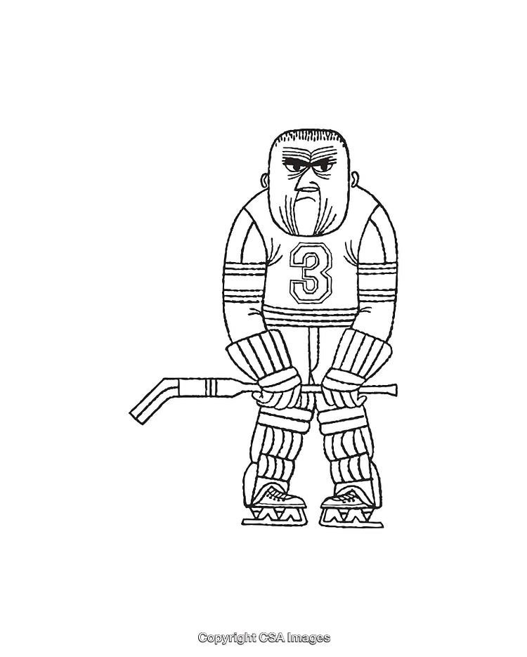 Black and White Line Art Illustration of a Hockey Player in Gear
