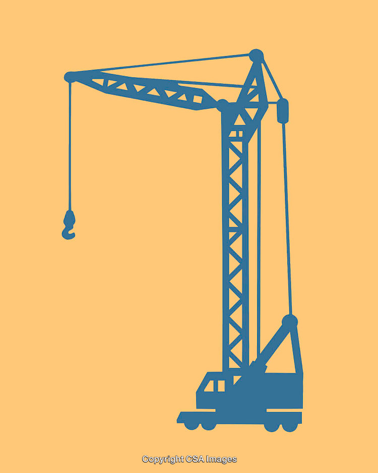 Mobile Crane Illustration Featuring Hook and Boom Arm on Orange Background