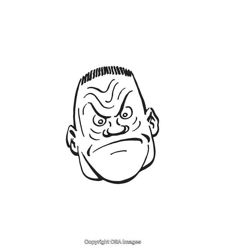 Cartoon Line Art of an Angry Man's Face with Comic Expressions