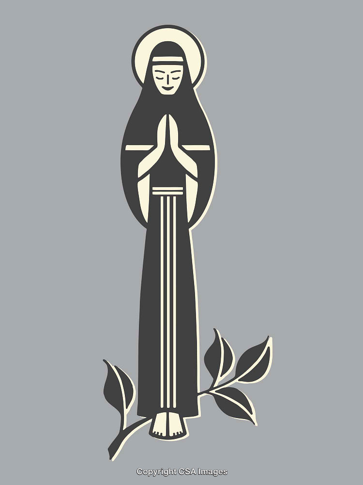 Minimalist Illustration of Praying Woman in Religious Context Art