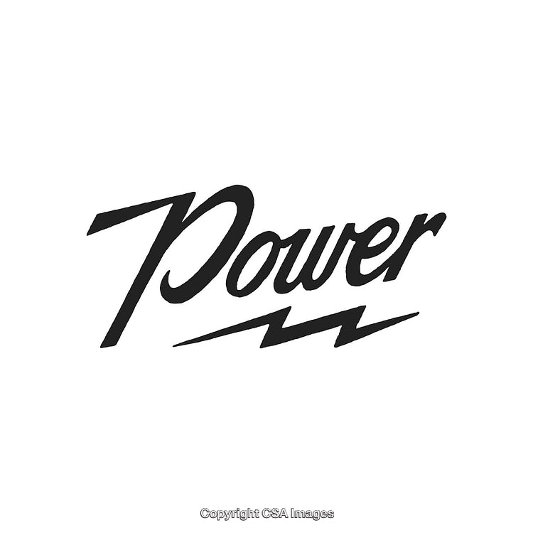 Minimalistic Black Font Design Reading 'Power' with a Lightning Bolt