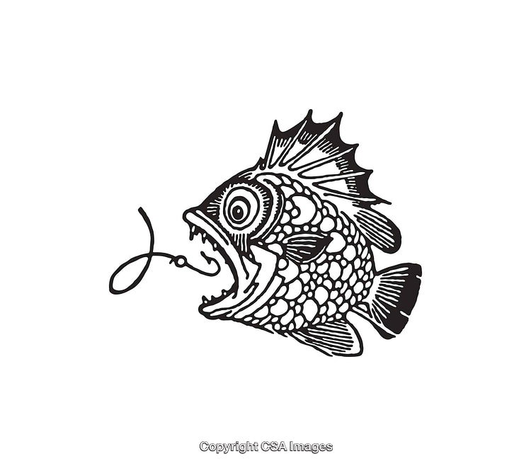 Unique Black and White Line Art Illustration of a Fishing Theme