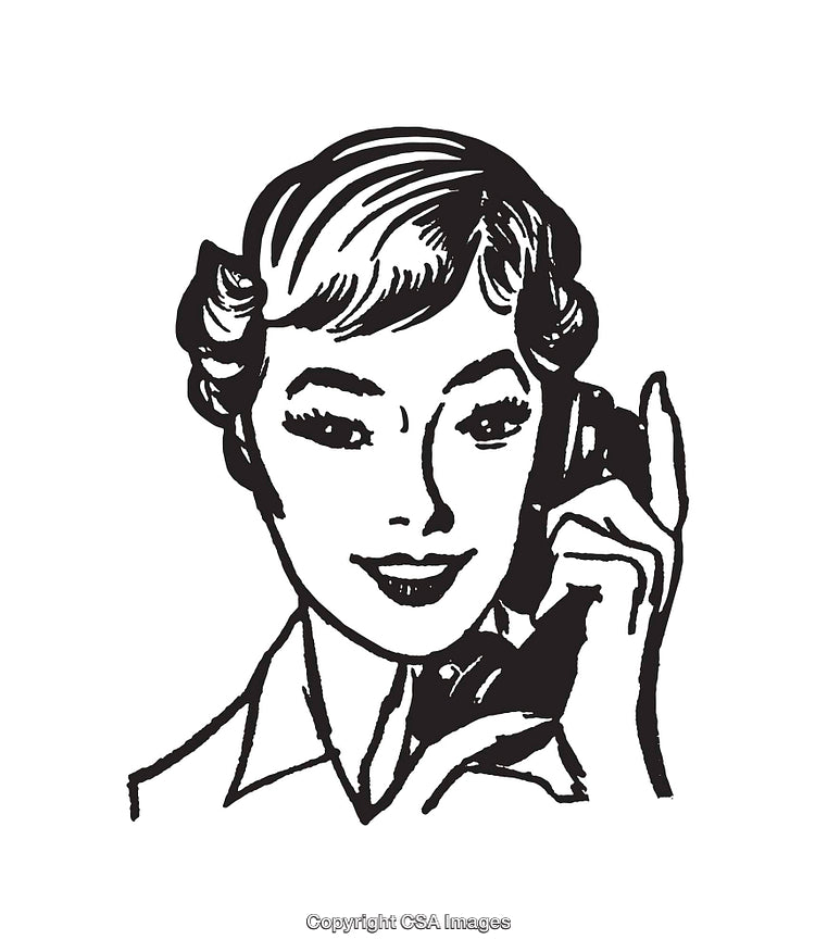 Retro Inspired Black and White Illustration of a Woman On the Telephone