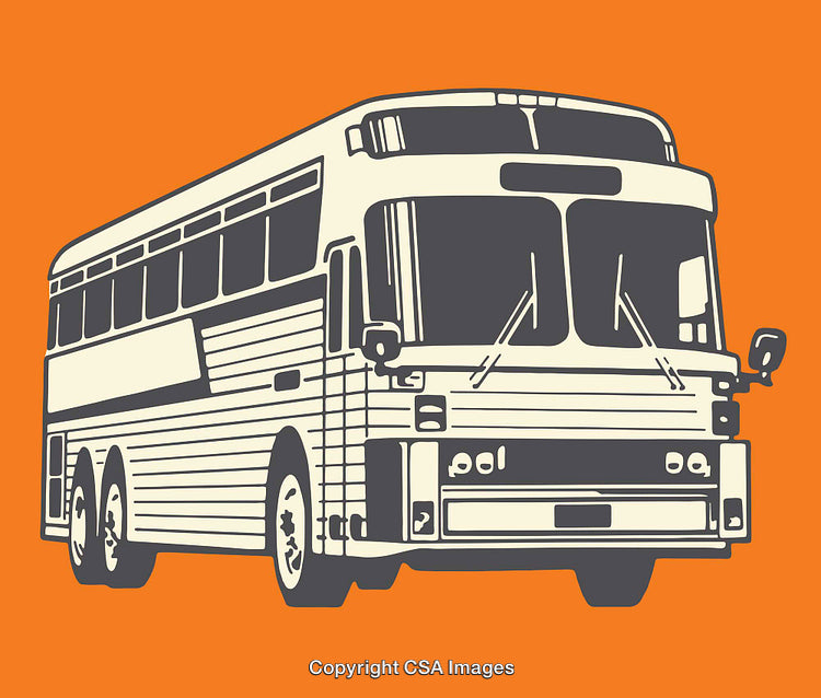 Vintage Bus Line Art Illustration on Orange Background