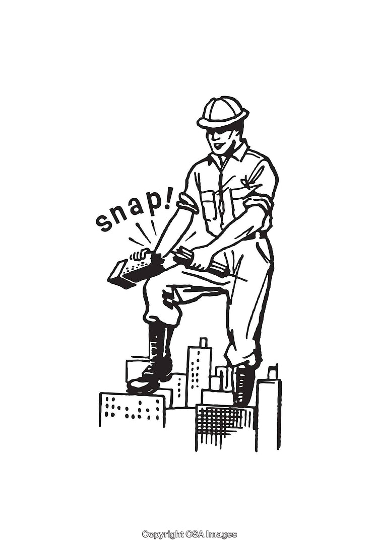 Black and White Line Art of a Construction Worker in Abstract Setting