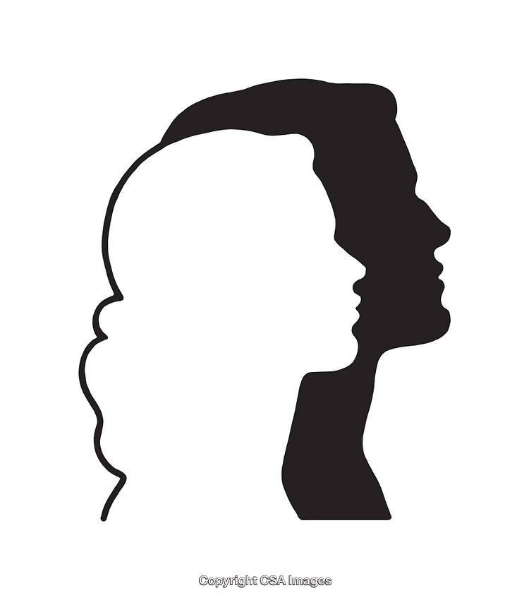 Black And White Optical Illustration Featuring Overlapping Profiles