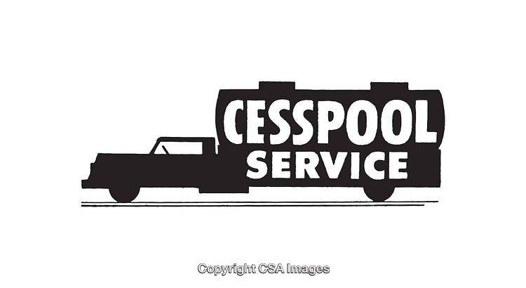 Black and White Line Art Illustration of a Cesspool Service Truck
