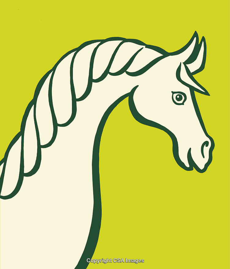 Minimalistic Line Art Illustration of a Horse on Vibrant Green Background