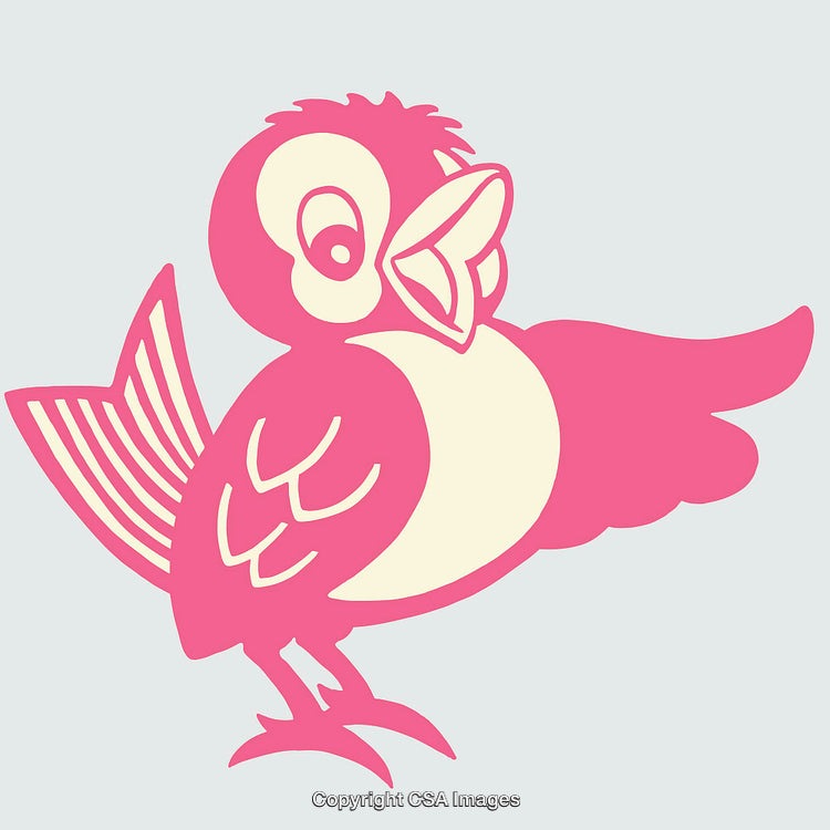 Vibrant Line Art Illustration of a Cheerful Pink Bird