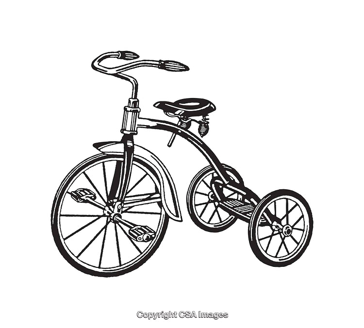Vintage Black And White Line Art Illustration of a Tricycle