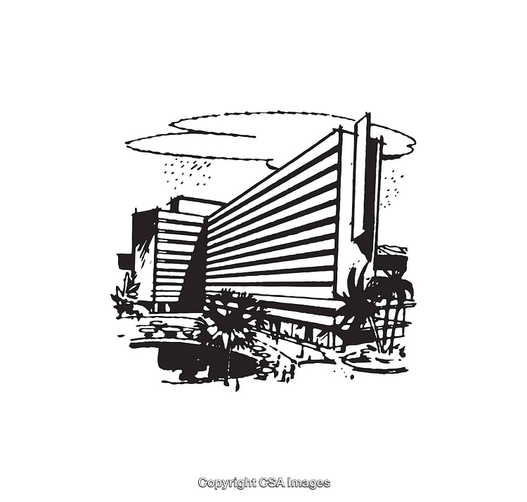 Modern Building Line Art with Minimalistic Black and White Style
