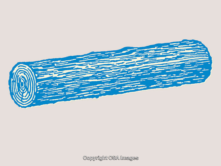 Blue Illustrative Line Art of a Wooden Log on Plain Background